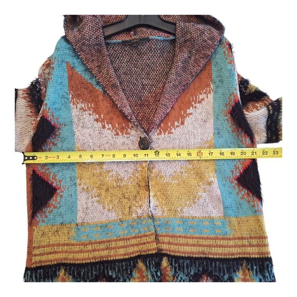 Southwestern Tribal Eyelash Sweater Hooded Cardigan Long Line MaxSport weighty L - Picture 11 of 16